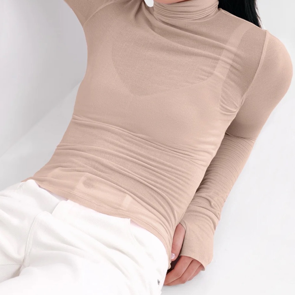 Sheer Beige Turtleneck Top